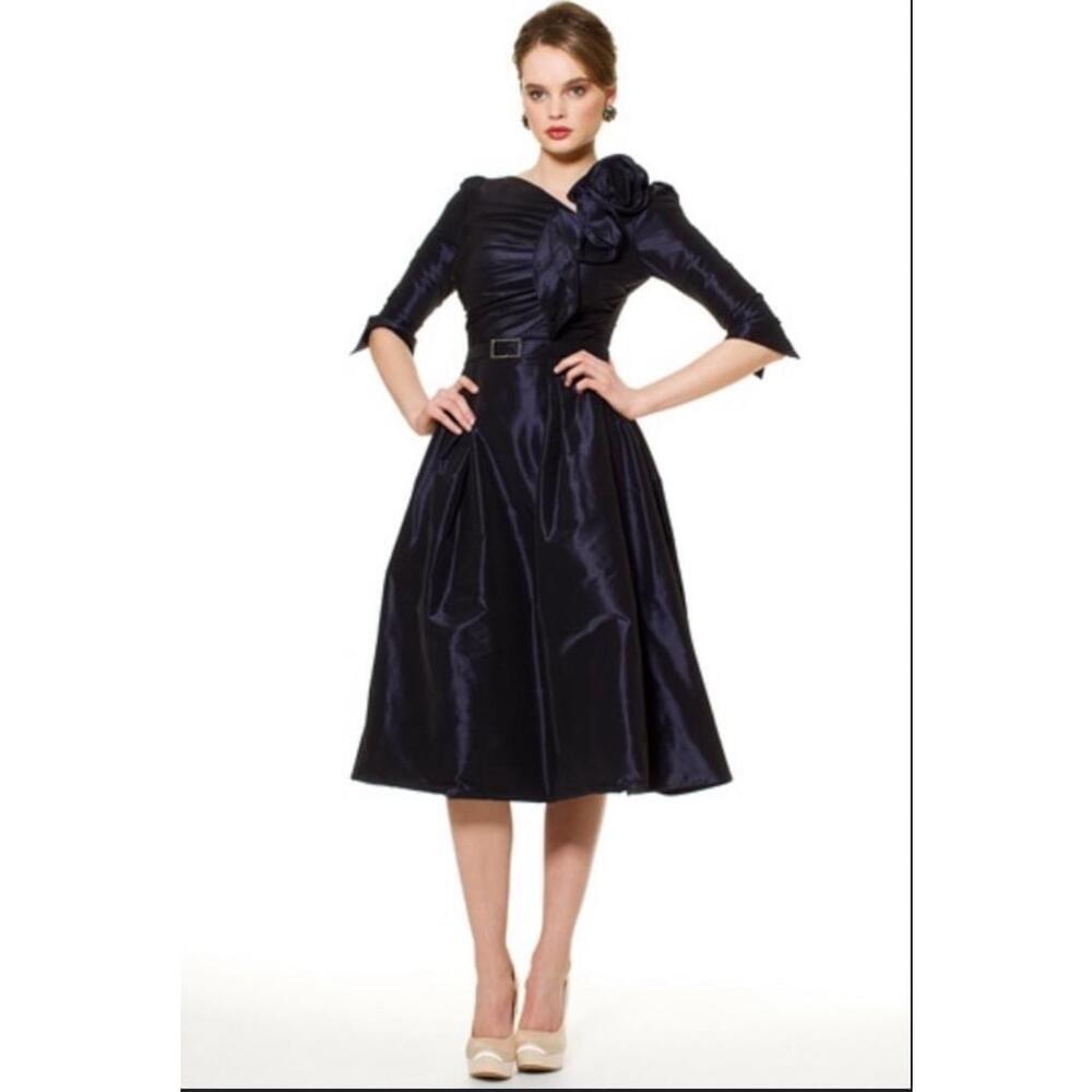RICKIE FREEMAN TERRI JON Vintage Metallic Draped Pleated Asymmetric Taffeta Puf